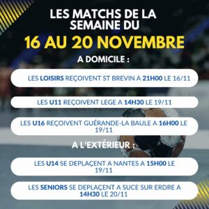 Matchs 16 au 20/11/2022