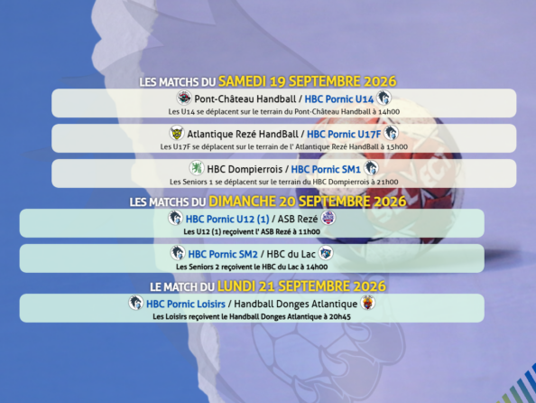 Matchs du 19 au 21 Septembre 2026