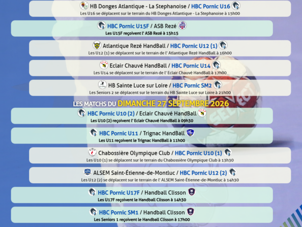 Matchs du 26 au 29 septembre 2026
