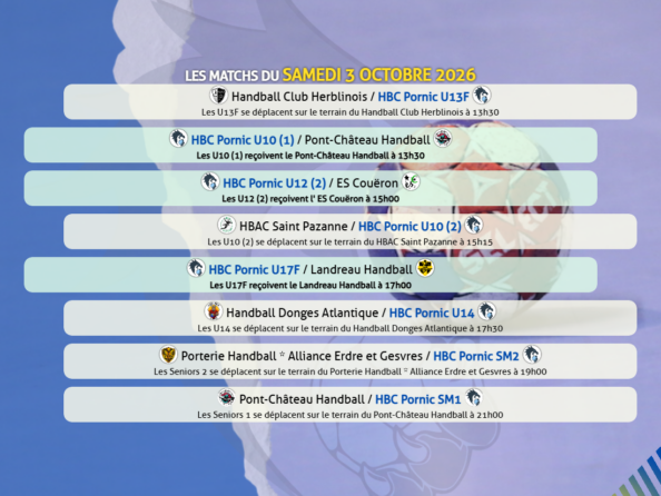 matchs du Samedi 3 octobre 2026